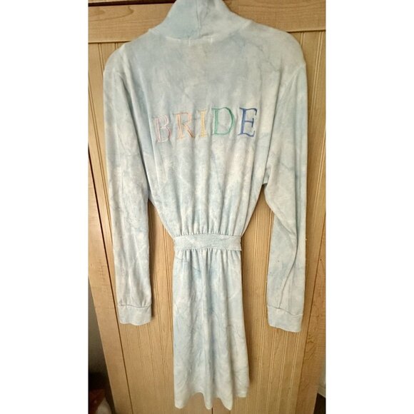 PJ Salvage Large Powder Blue Tie Dye Embroidered Robe "BRIDE" - Picture 2 of 4